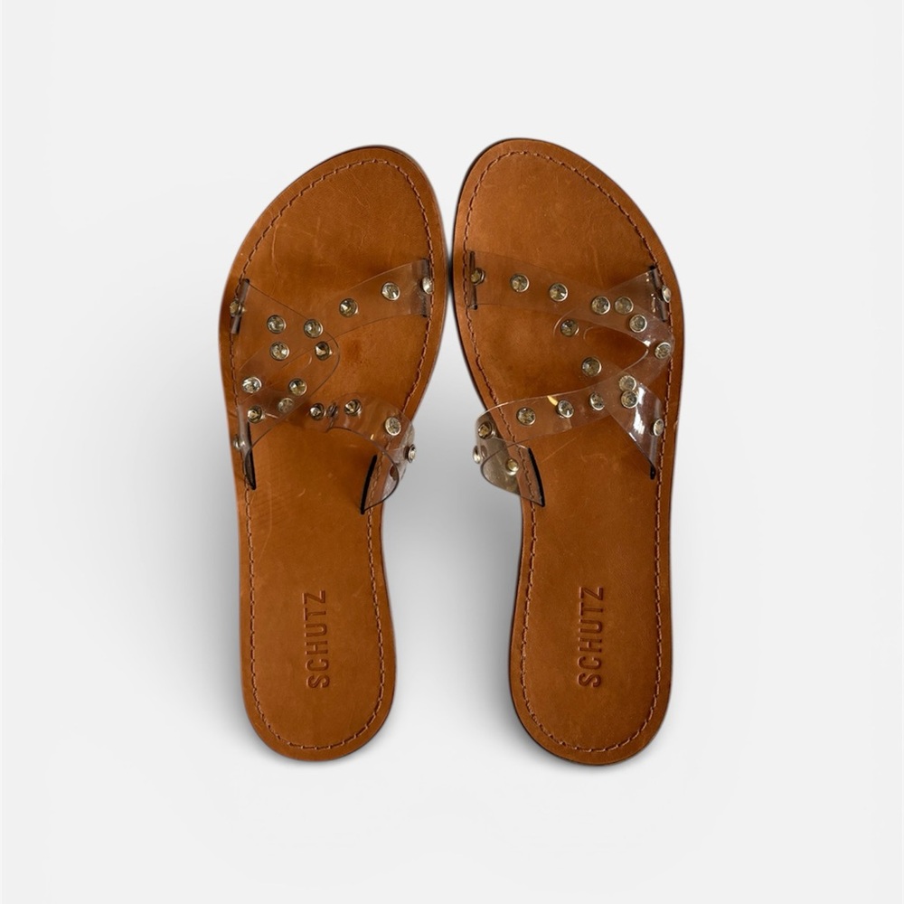 Schutz Clear/Vinyl Studded Slide Sandals Size 9